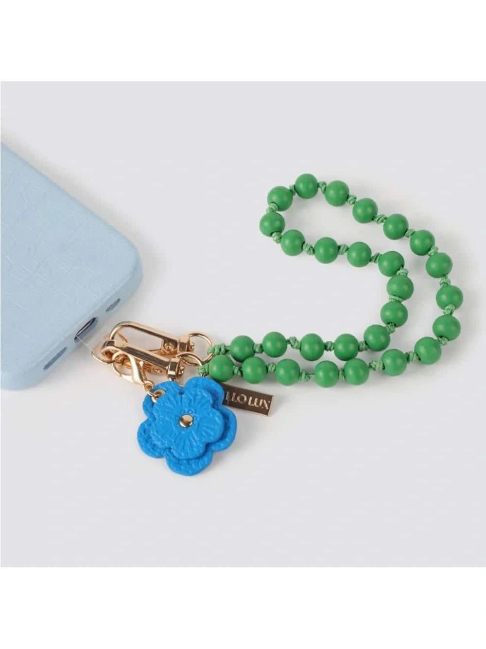 NIB Blue Flower and Green Leaf Leather Charm 3 pc Set